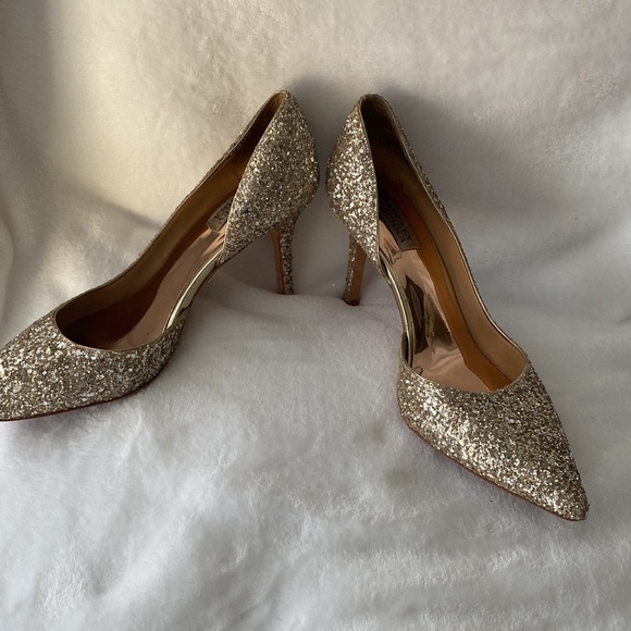 Badgley Mischka Women's Daisy Gold Glitter Heels. Size 9. - Picture 7 of 7